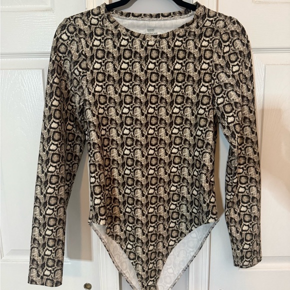 Good American Tops - Good American Snakeskin Print Long Sleeve Bodysuit